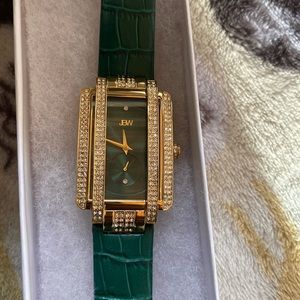 JBW MINK QUARTZ DIAMOND CRYSTAL GREEN DIAL LADIES WATCH IN GOLD TONE,GREEN